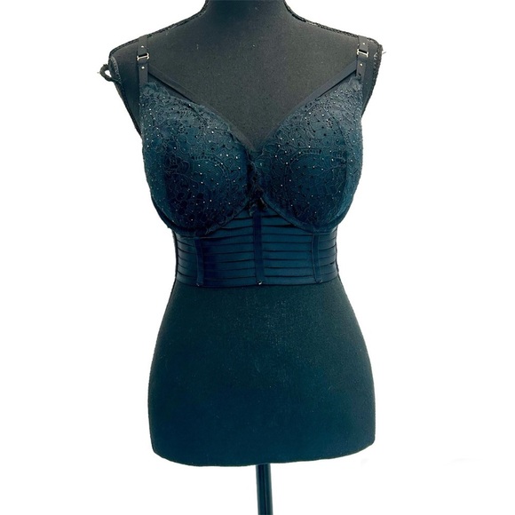 La Senza beyond sexy classic plunge black lace rhinestone Corset bustier bra top - Picture 1 of 9
